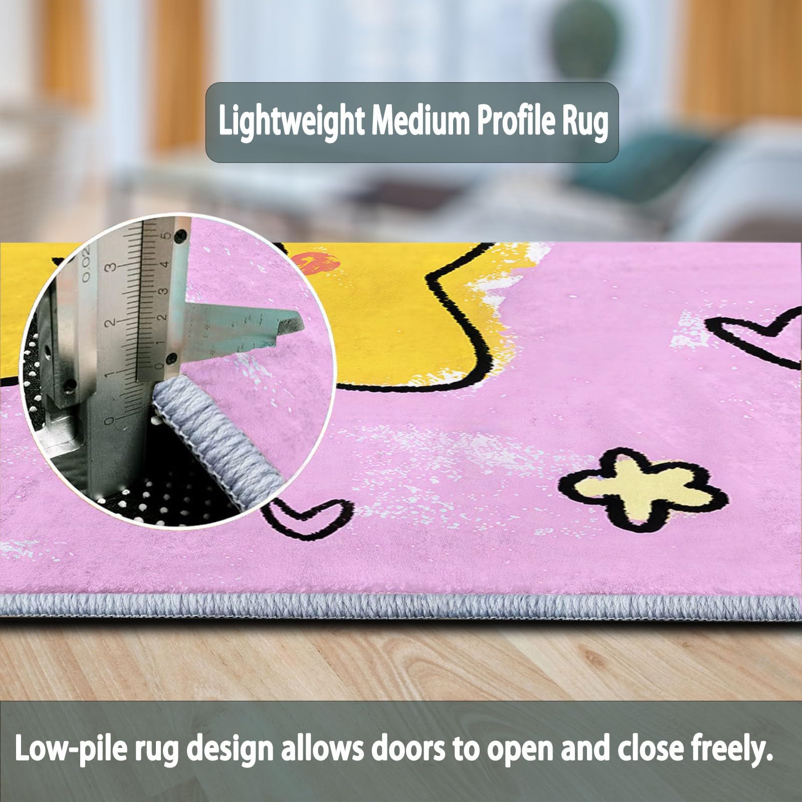 Generisch Cartoon Rund Teppich Handgezeichnete Smiley-Sterne Herzen 150 cm rutschfest Teppiche, Rosa Plüsch Flauschig Weich Runder Teppich Wohnzimmer Schlafzimmer Küche Fußmatte Haustierteppich