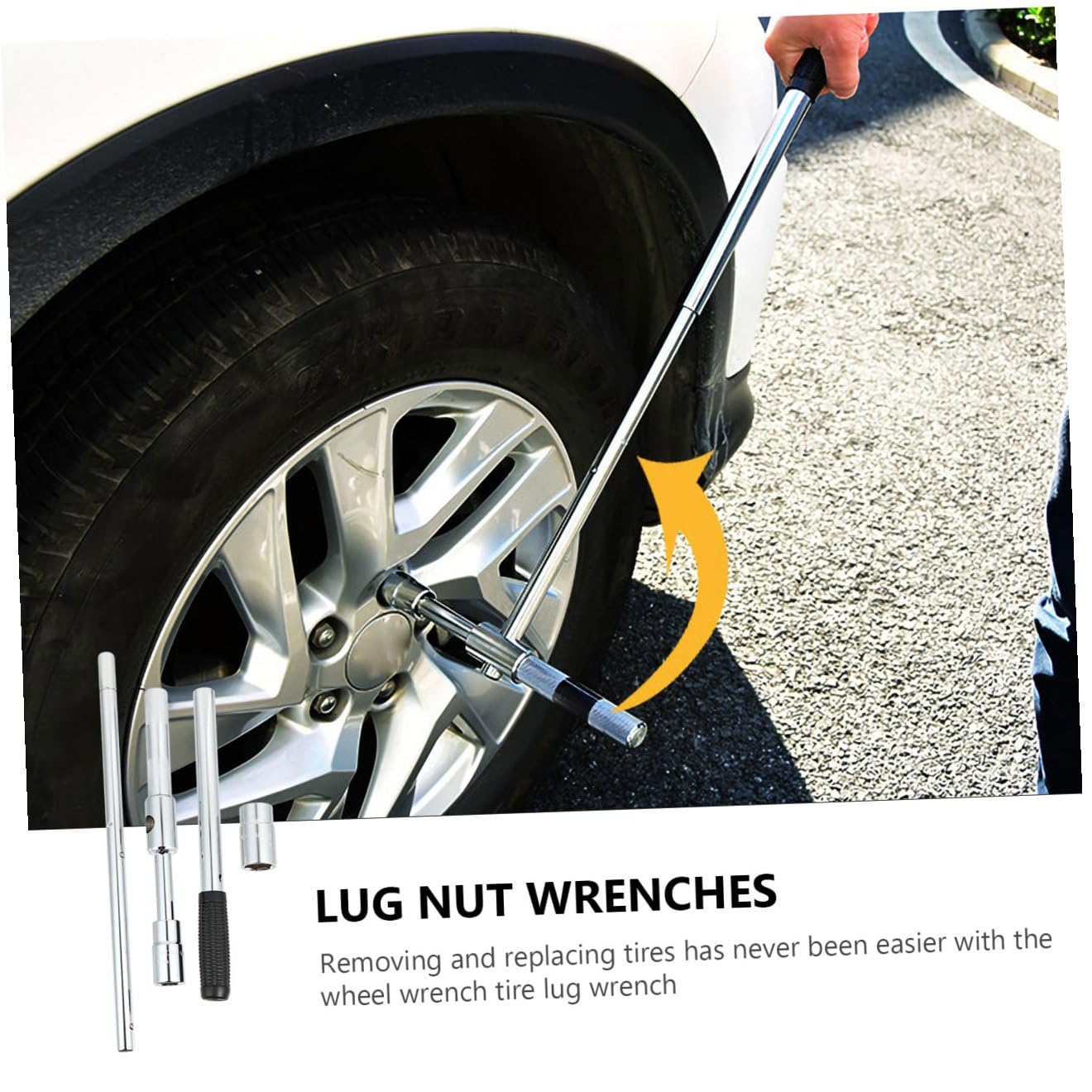 OUNONA Radmutternschlüssel Silber 4-wege Kohlenstoffstahl | Teleskop, Abnehmbar, für Reifen und Muttern im Auto, mit Hoher Hebelwirkung