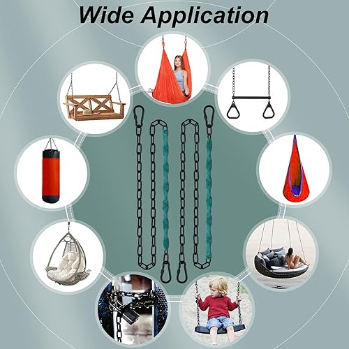 Miniatura 6 de JACNITAD Cadena de silla colgante de 64 pulgadas (2) + 4 eslabones rápidos gratis, rodamiento de carga de 1000 libras, columpios de patio de juegos
