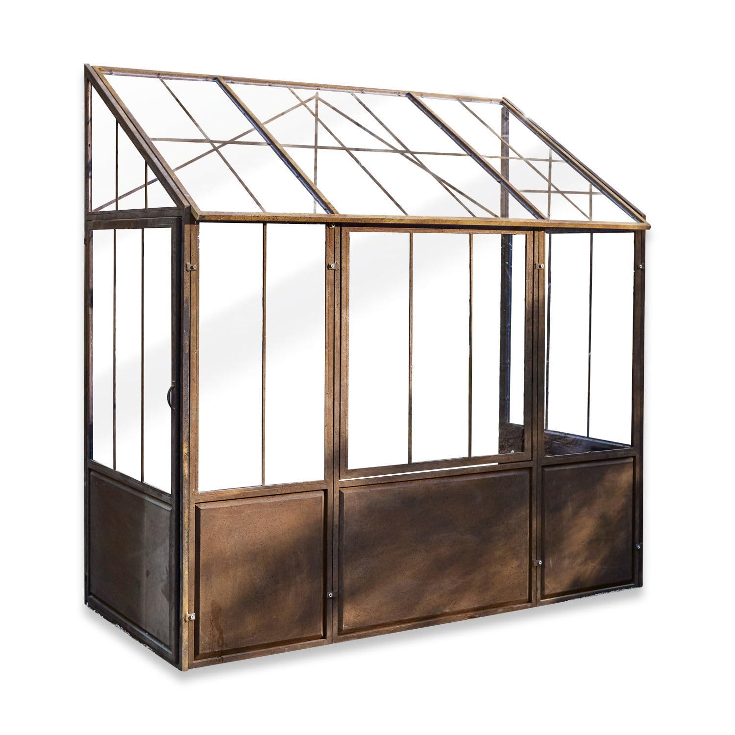 Loberon Gewächshaus Essone - antikbraun | mit Großem Fenster & Seitentüren - Wetterfest & Frostresistent - Authentisches Antik-Design - Gartenzubehör - Outdoor