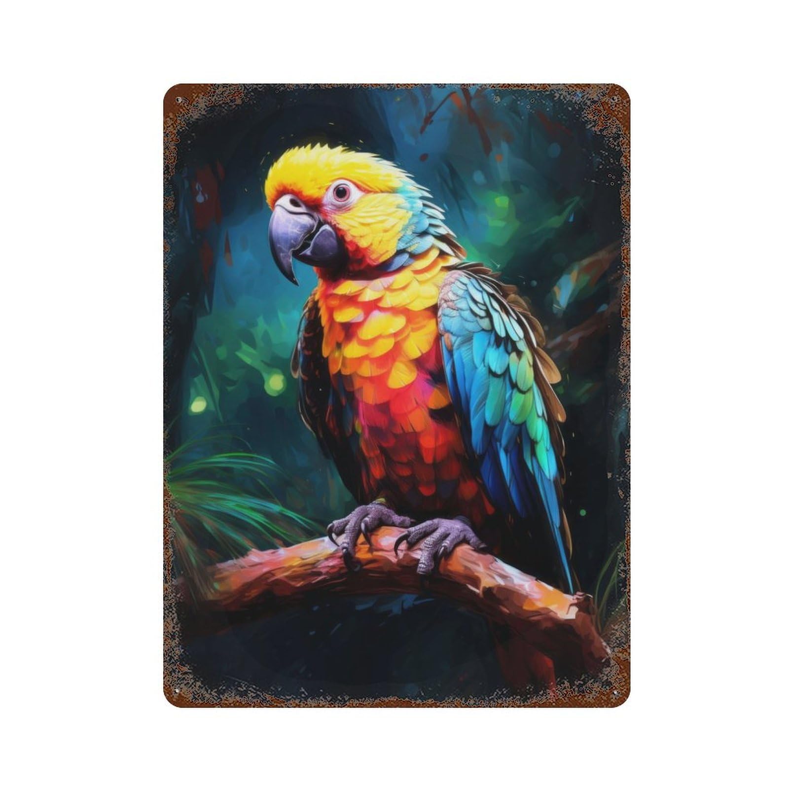 Majestic Parrot Vintage Wall Sign 15.7"x11.8", Rust Effect Metal Decor for Cafe, Home Bar And Lounge Decor