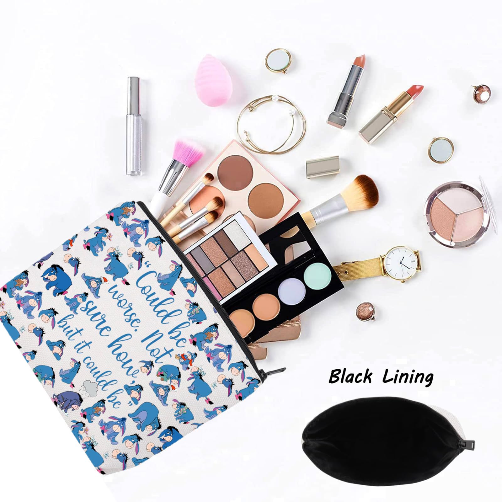 LEVLO Funny Eeyore Quote Cosmetic Make Up Zipper Pouch Bag - Inspiration Gift: 'Could Be Worse', Could Be Worse M - Image 3