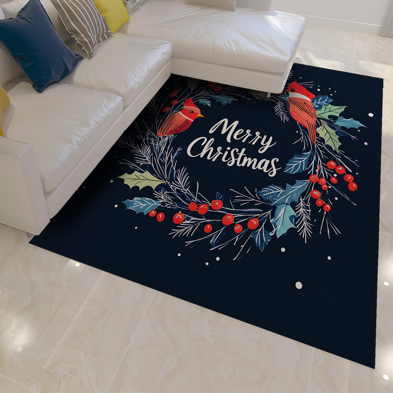 Tapis Joyeux Noël bleu foncé à offrir pour sublimer la décoration d'un couloir familial