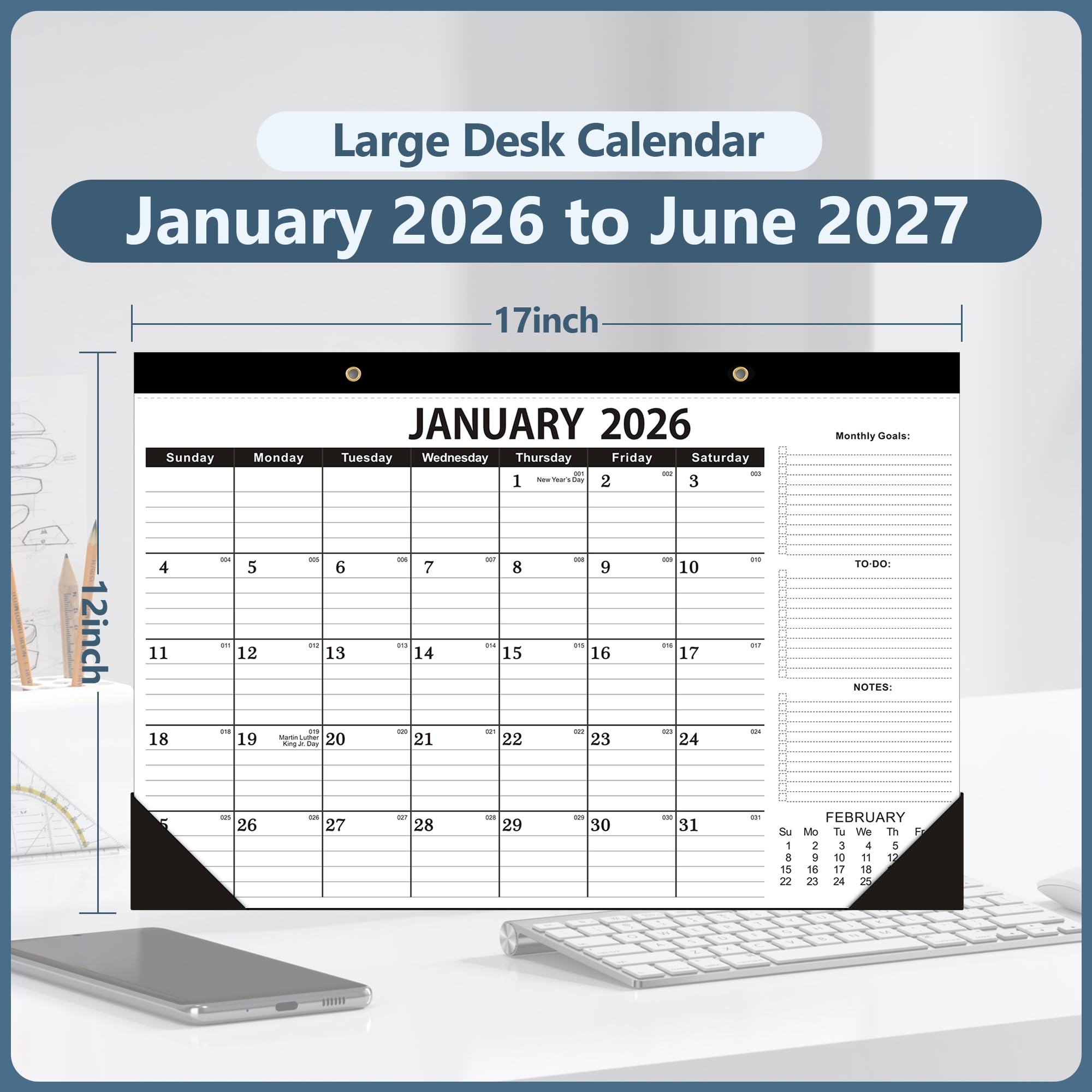 Tischkalender 2024–2025, 2025, Kalender 2024–2025, Oktober 2024 bis März 2026, großer Tischkalender 2025 als Bürokalender, Lehrertischkalender oder Schultischkalender (1 Packung)