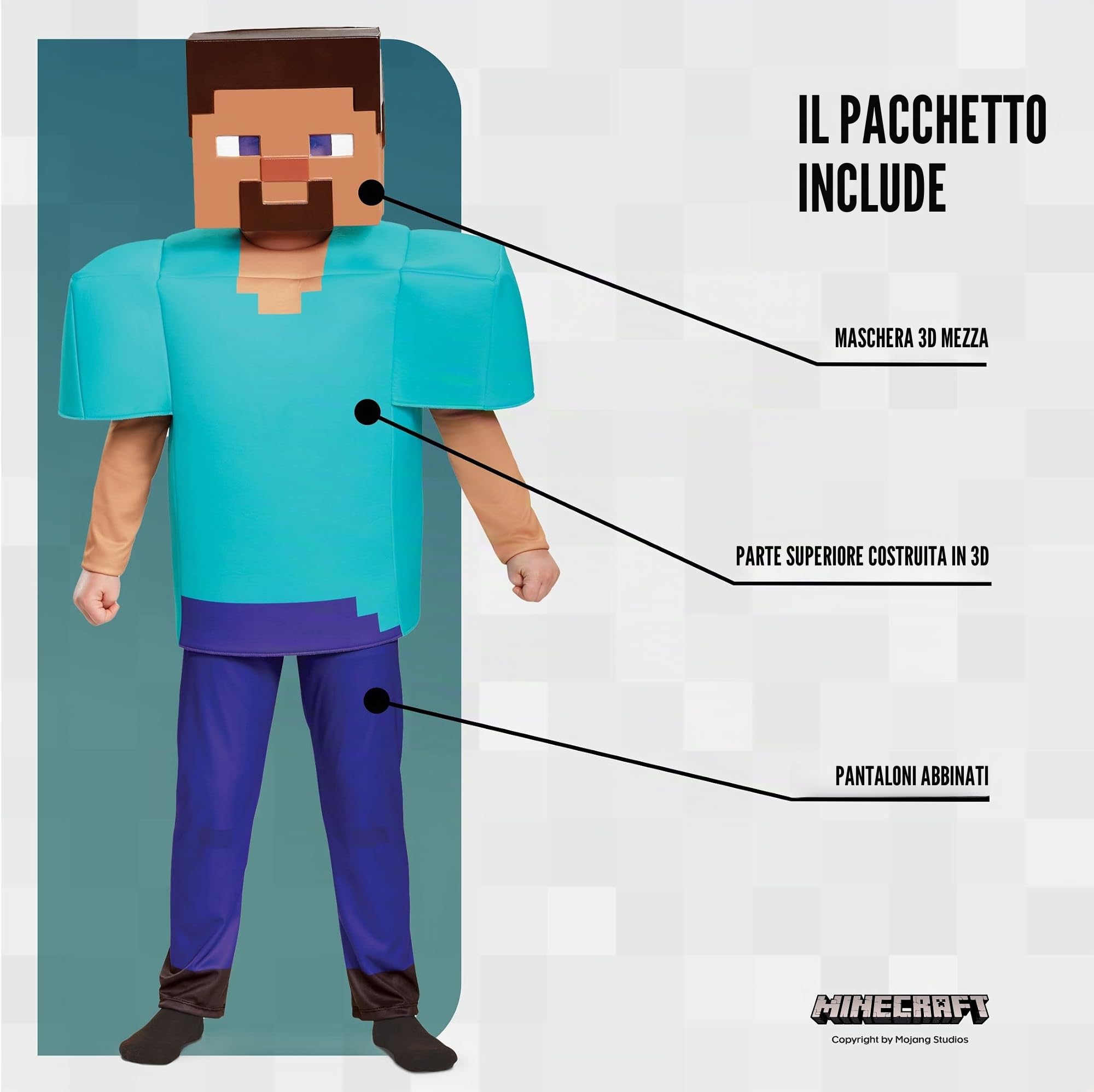 Bambini Deluxe Minecraft Steve Videogioco Costume - M
