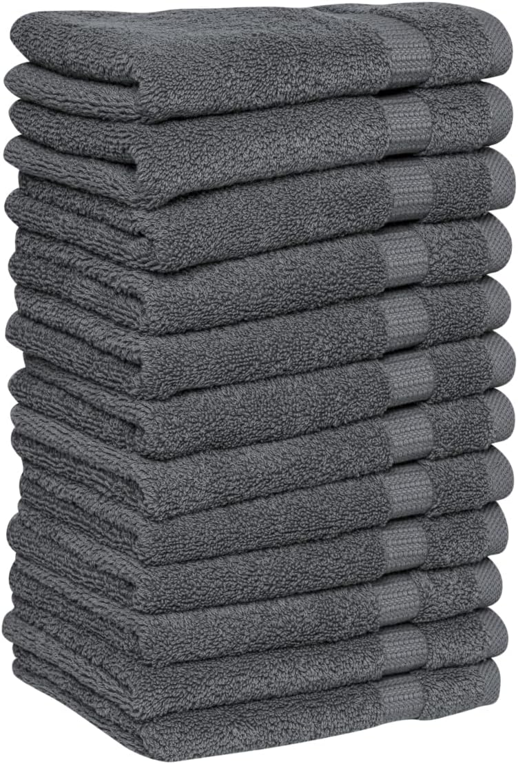 Serenity Luxury Turkish Towels – 12 Pieces Wash Cloth, Long-Fiber Turkish Cotton with Ring-Spun Terry Loops - (Midnight Gray, Wash Cloth)