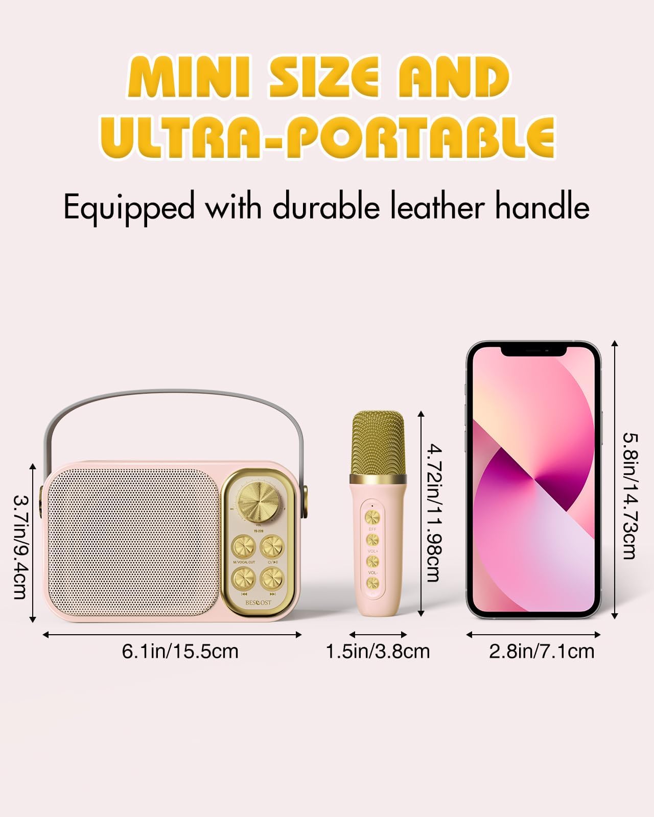 Karaoke per Bambini BESCOST Professionale Completo con 2 Microfoni Wireless,Cassa Portatile 7 Effetti Sonori,Idea Regalo Compleanno,Giocattolo Natale 5-14 Anni