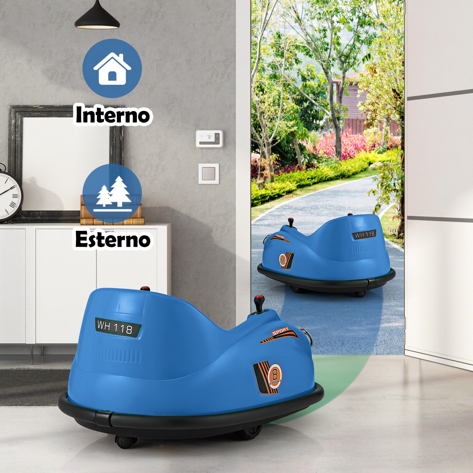 COSTWAY 12V Auto Elettrica per Bambini con Telecomando, Autoscontro Elettrico con Luci LED Musica e Rotazione a 360°, Macchina Cavalcabile per Bambini 2-5 Anni (Blu)
