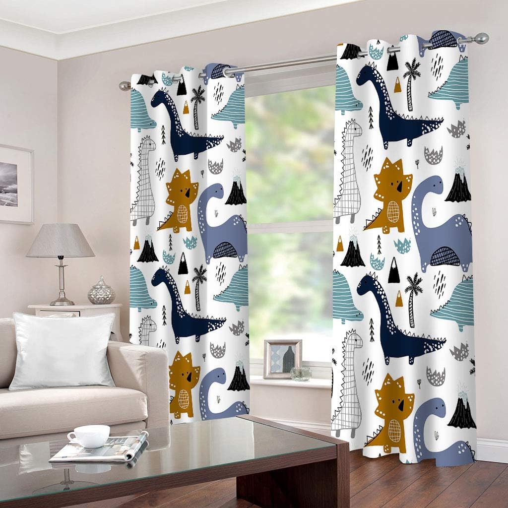 SMXVRC Dinosaur Curtains for Boys Bedroom Cartoon Cute Dinosaur Animals Insulated Thermal Window Curtains with Grommets Window Drapes Blackout 3D Print Drapes for Windows Girls W55 x L63 x 2 Panels