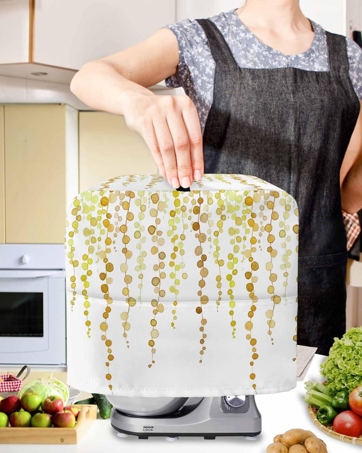 Sage Green Polka Dots Stand Mixer Cover with Storage Pocket, Waterproof Kitchen Mixer Covers, Vintage Abstract Art Watercolor Kitchen Appliance Dust Cover Compatible with 6-9 Quart Mixers
