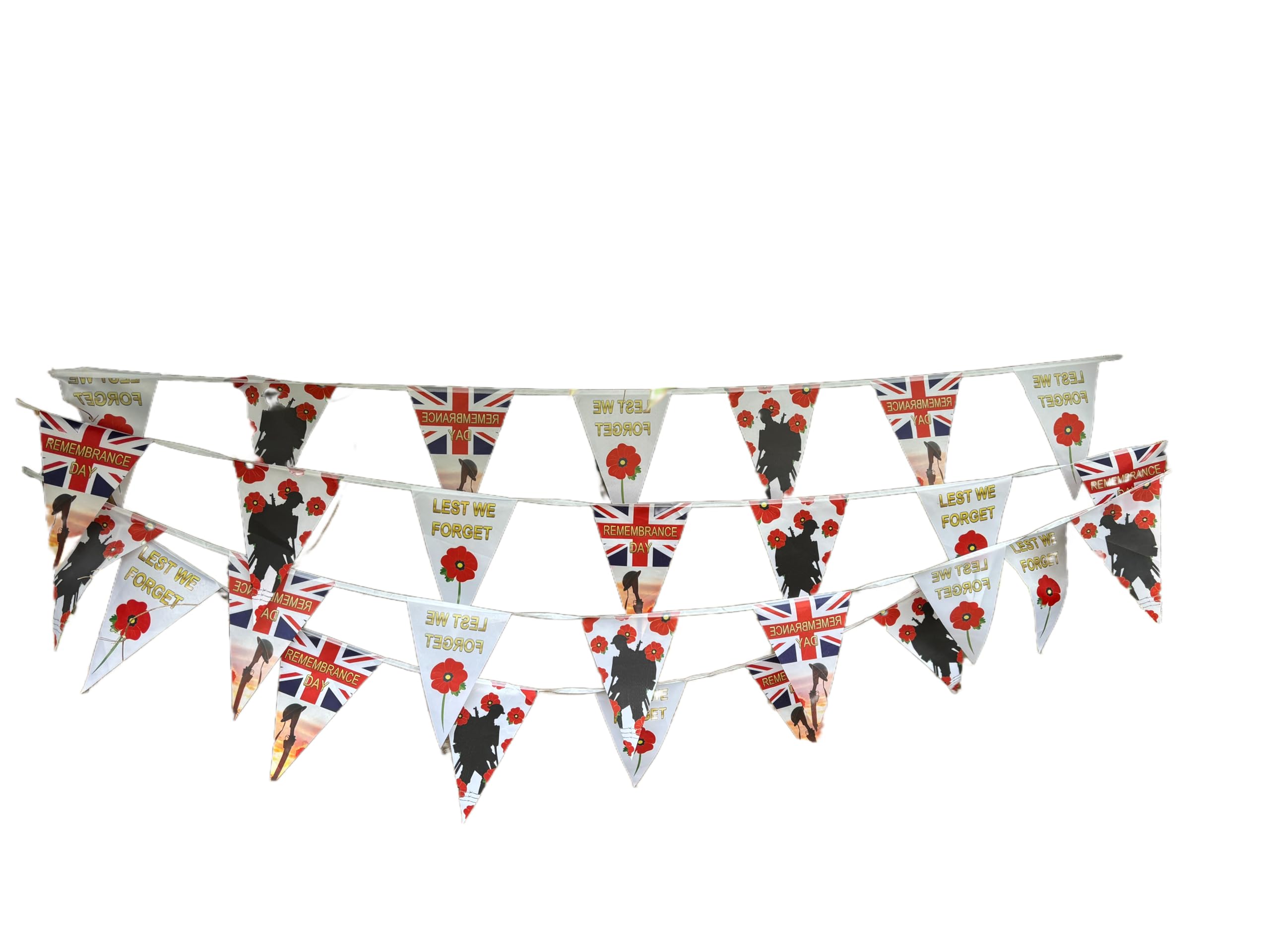 Remembrance Day Poppy Bunting Banner Lest We Forget Decoration Garden Street School Poppy and Union Jack (14×21cm, 10M)