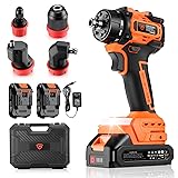 21V 2x 2.0Ah Akku Schlagschrauber mit für 1/4 Zoll 90° Winkelbohraufsatz + 10mm Schnellwechselfutter + Verlängerung + Koffer für Auto, Baustelle & Heimwerken