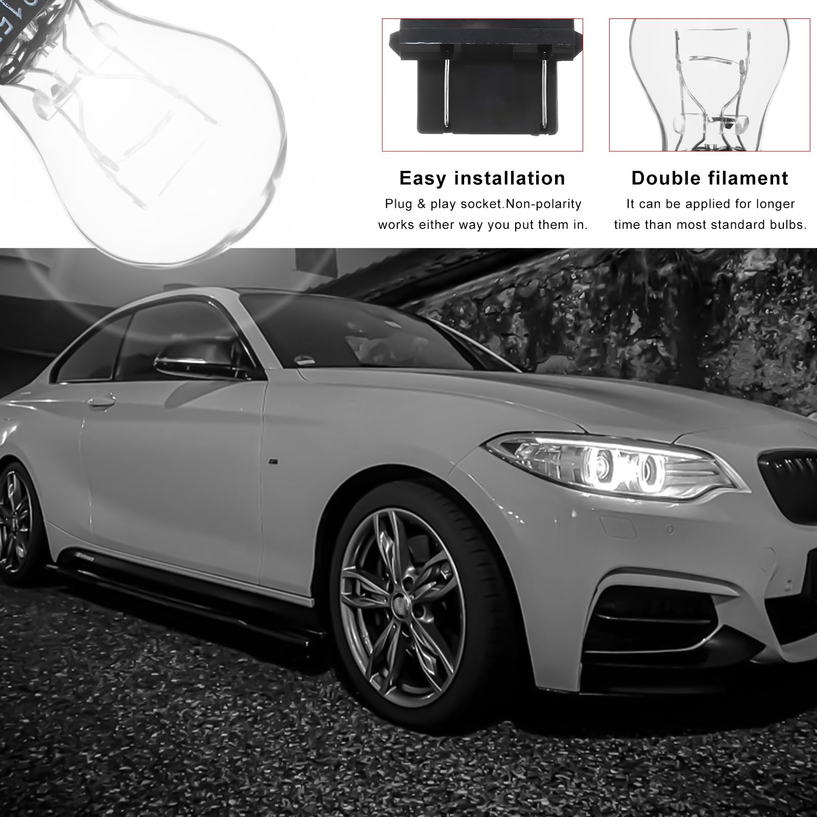 10PCS Car Brake Light Bulb, 3157 12V 21/5W 360 Degrees Super Bright Bulb Plug and Play Turn Signal Lamp, Quartz Glass Double Filament Brake Light Replacement for Most Cars (White) - 4