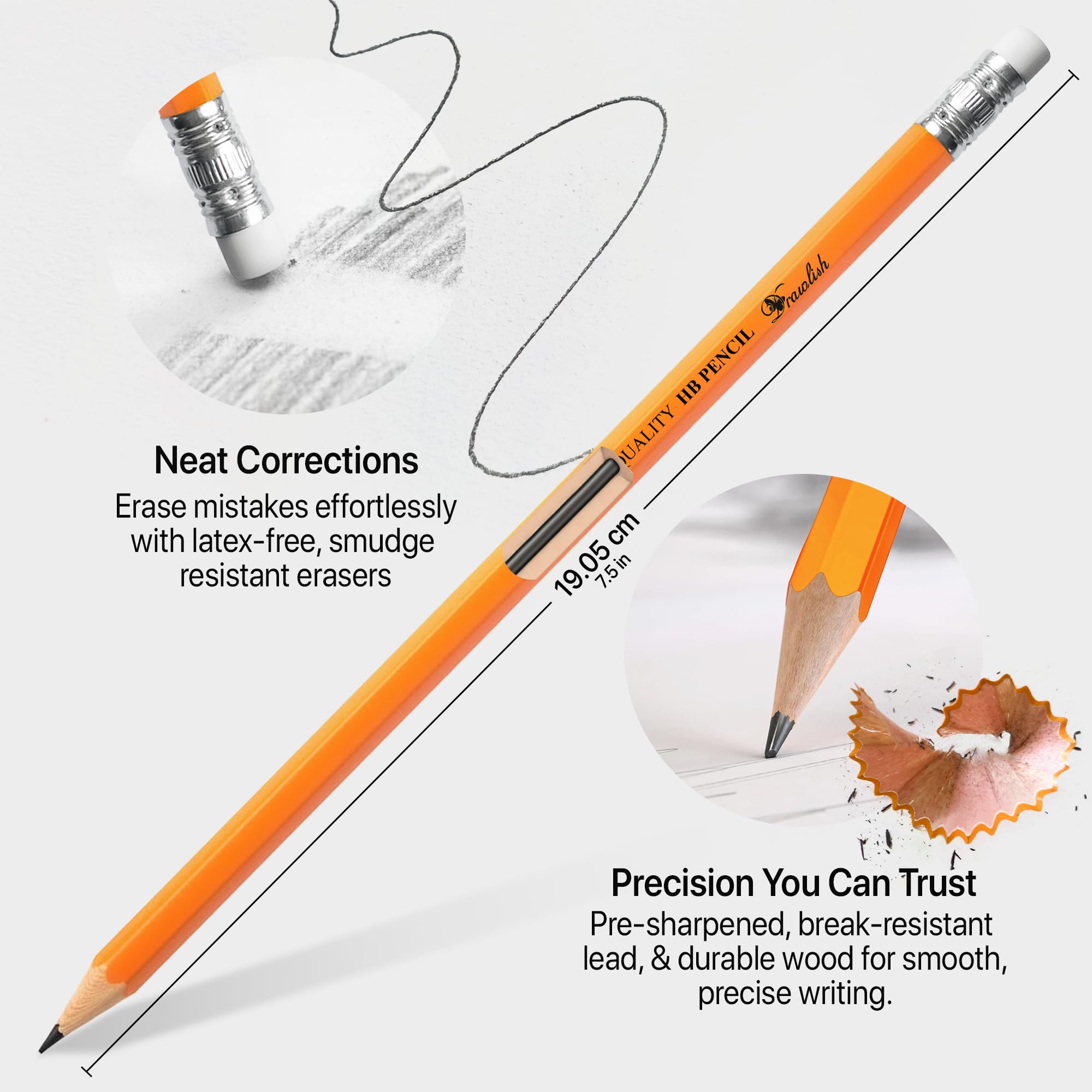 Drawlish HB Pencils with Rubbers on the End, Pack of 42 Sketching Pencils with Soft Corner Hexagonal Shape - Image 2