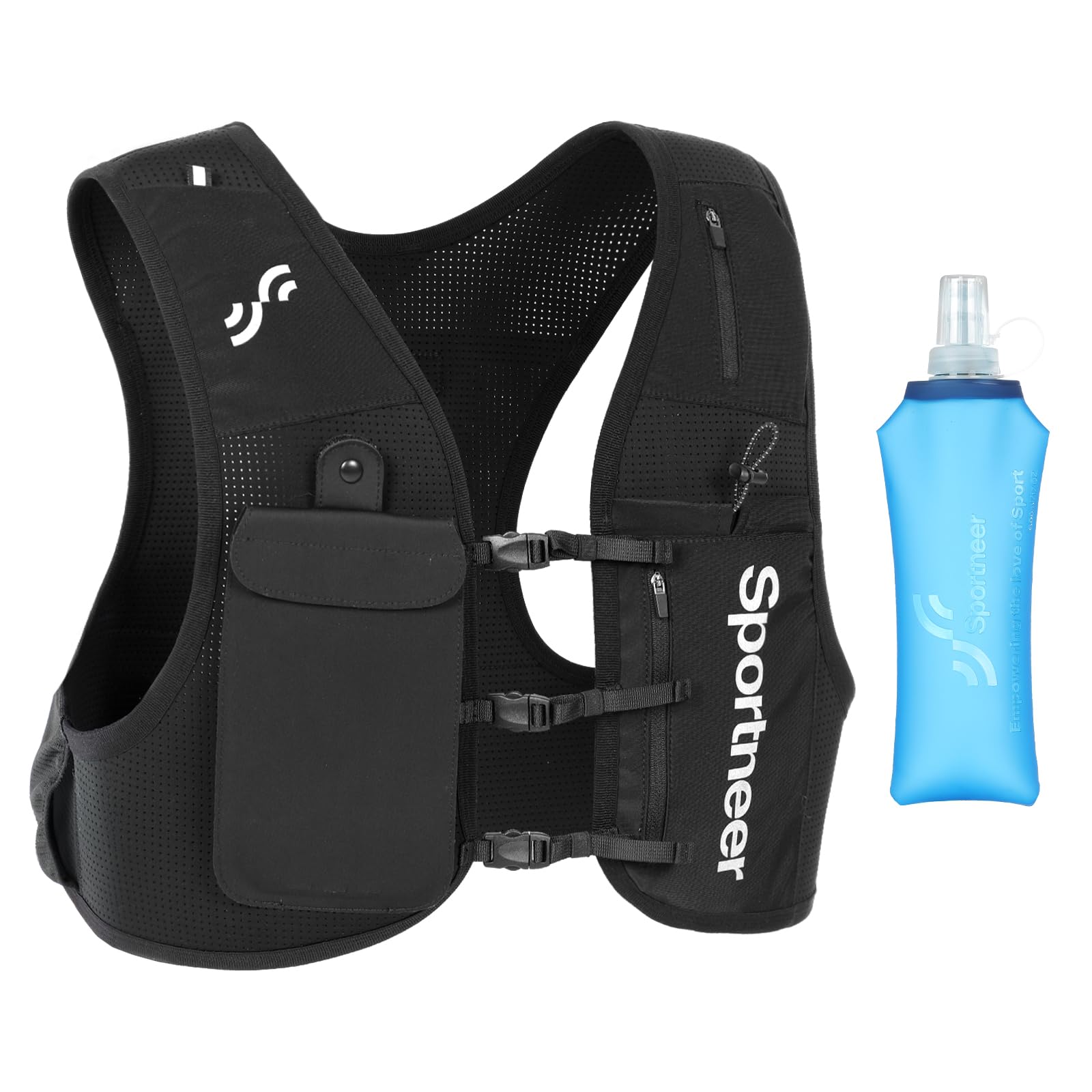 Sportneer Running Vest: Hydration Vest with 500ML Soft Flask, Lightweight Breathable Zero-Bounce Running Backpack for Men Women, Fits 7.2” Phone, Reflective, Ideal for Marathon Trail Training