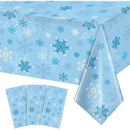 3-Pack Purple & Blue Snowflake Plastic Tablecloths - 54x108 Inch, Winter Wonderland Party Decor - View #11