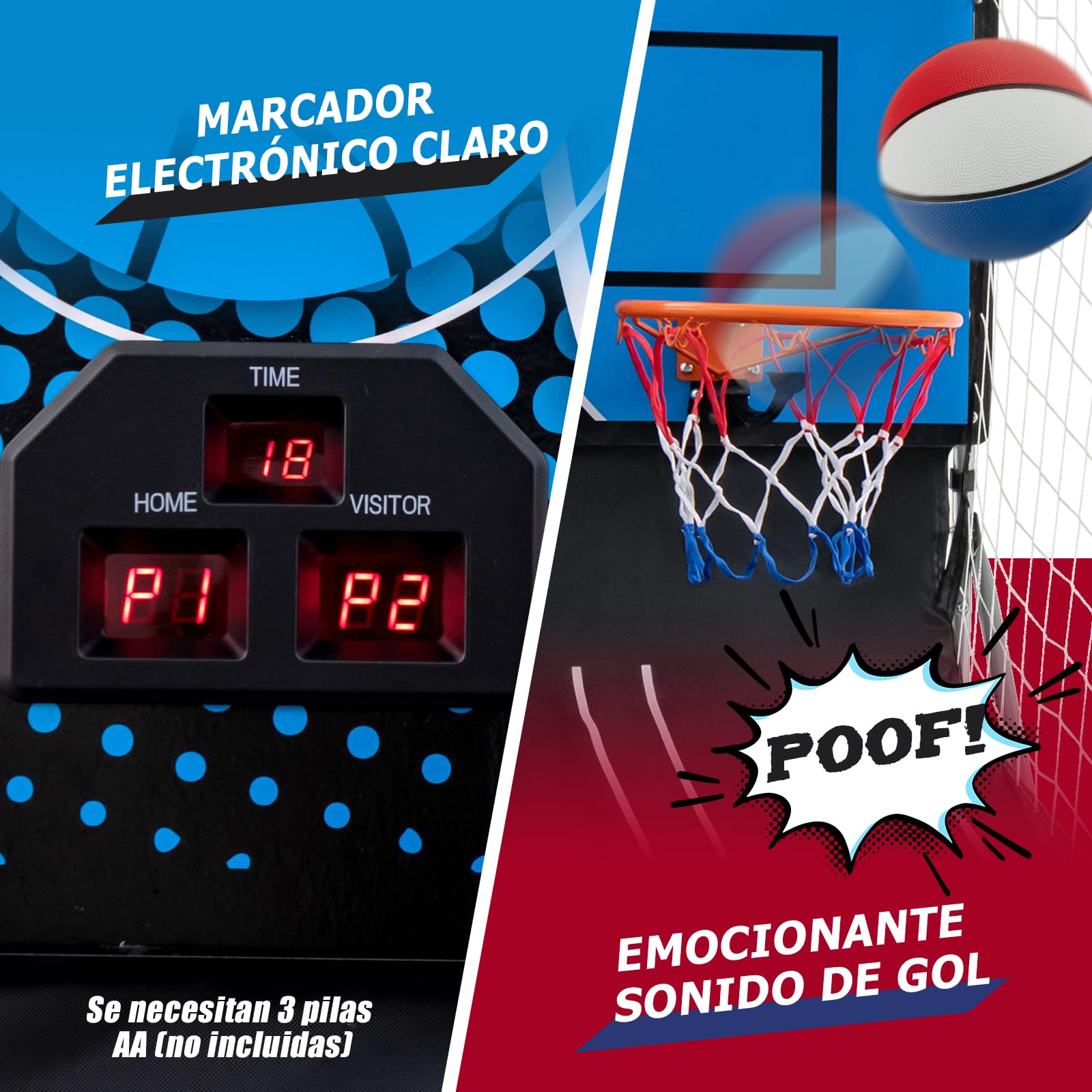 GOPLUS Canasta de Baloncesto Plegable, Máquina de Tiro Portátil, Baloncesto Arcade con 8 Modos de Juego, 4 Pelotas, 2 Cestas, Bomba, Marcador Electrónico, para Niños y Adultos (Rojo+Azul)