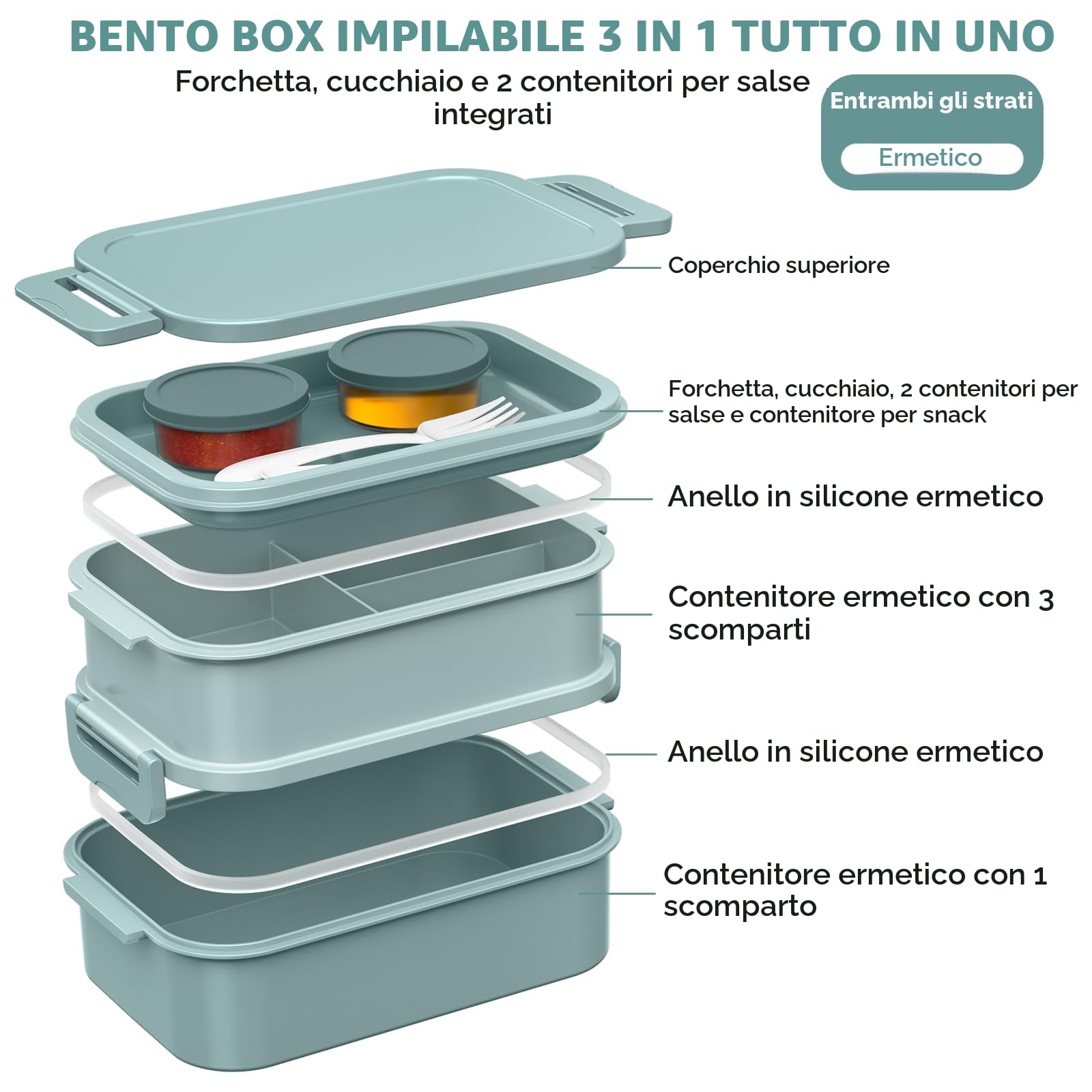 WayEee Contenitore per il pranzo per adulti, 2130 ml, grande, a prova di perdite, senza BPA, per ufficio, scuola (verde)