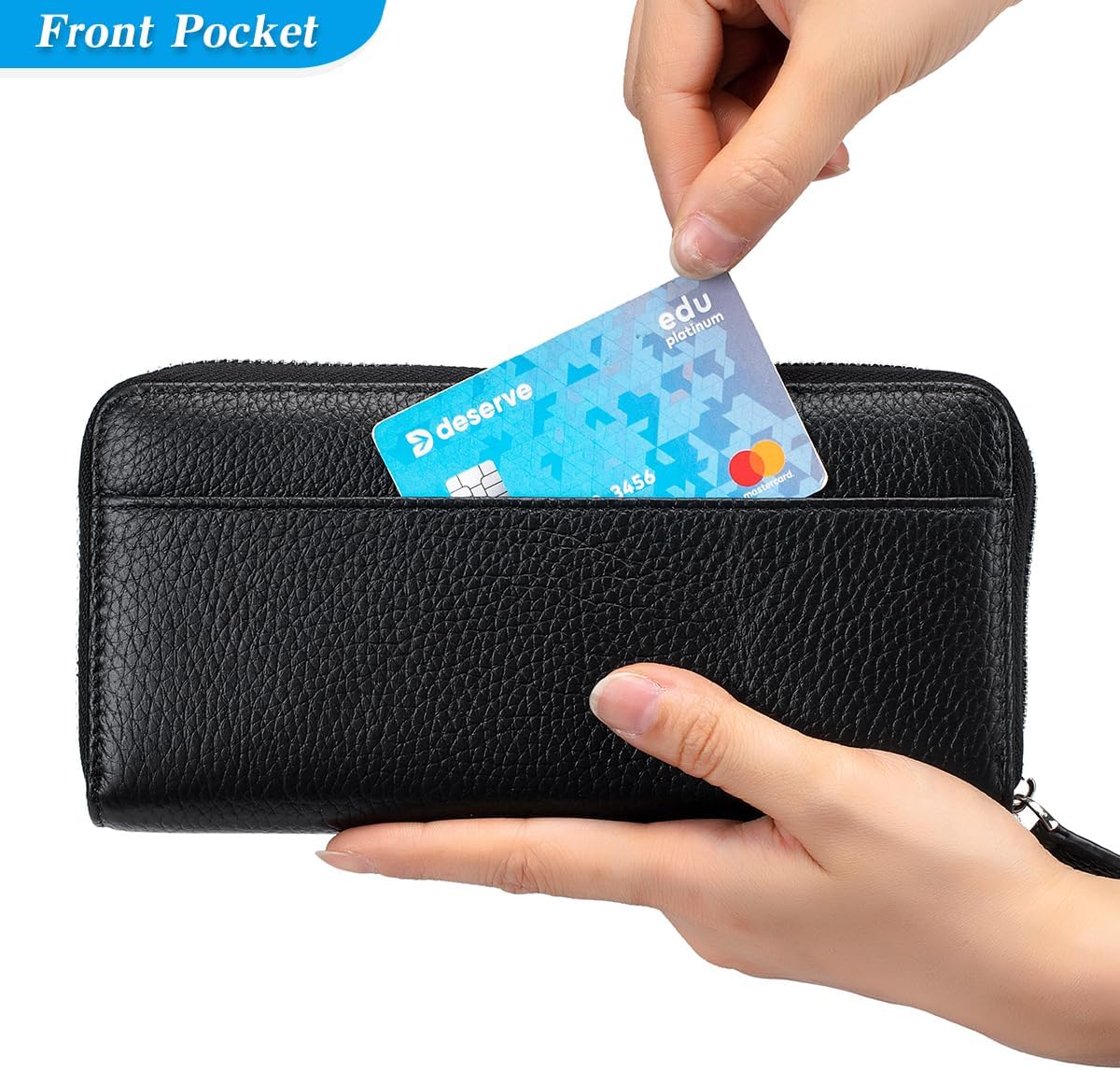 Wallets for Women RFID Blocking Real Leather Extra Long Large Capacity Zipper Clutch Wallet with 18 Card Slots, Black - Image 7