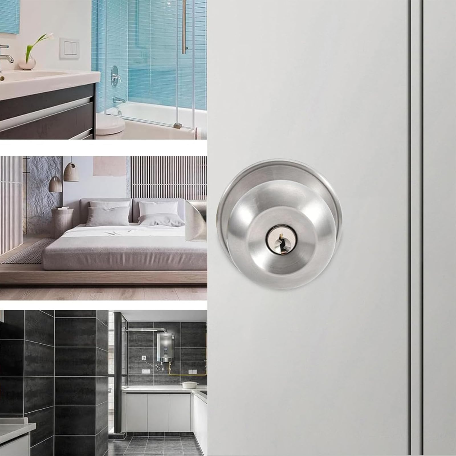 huifllyhui Door Knob with Lock and Key,Entry Door Knobs with Lock and Keys, Exterior/Interior Door knob for Bedroom or Bathroom,Satin Nickel Door Handle,Entry Door (2, Silvery) - Image 4