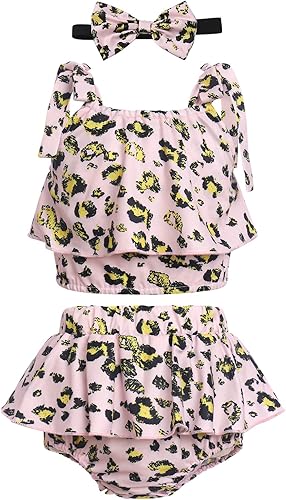 IBTOM CASTLE Conjunto de ropa de primer cumpleaños para niña, camiseta de manga corta + pantalones cortos con volantes + diadema de princesa pastel