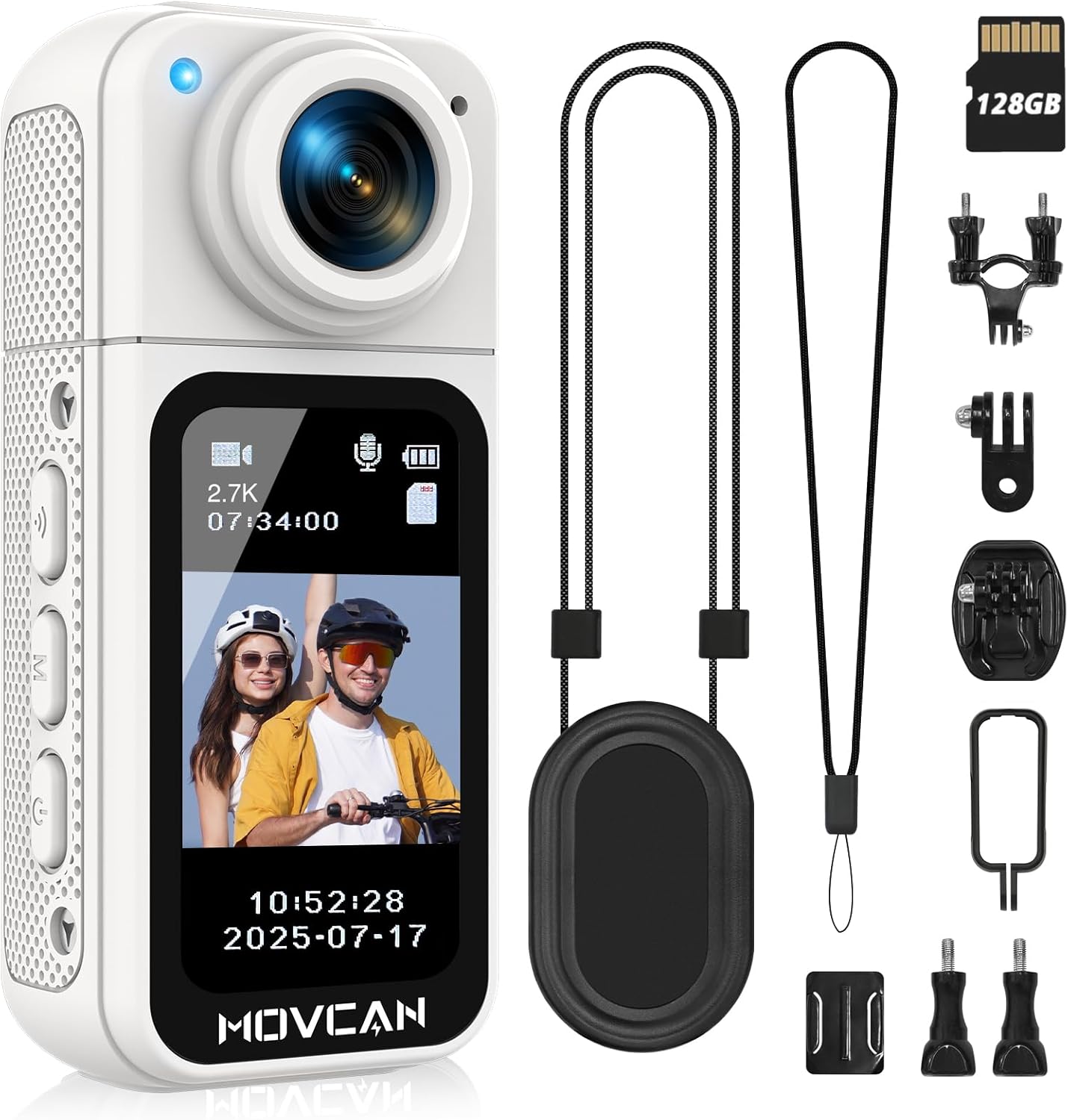 S70 Body Camera with Audio and Video Recording, HD 1520P Body Cam with 180° Rotating Lens, Thumb Size Hands Free Recording Body Worn Camera, Portable Camcorder for Work (128GB, White)