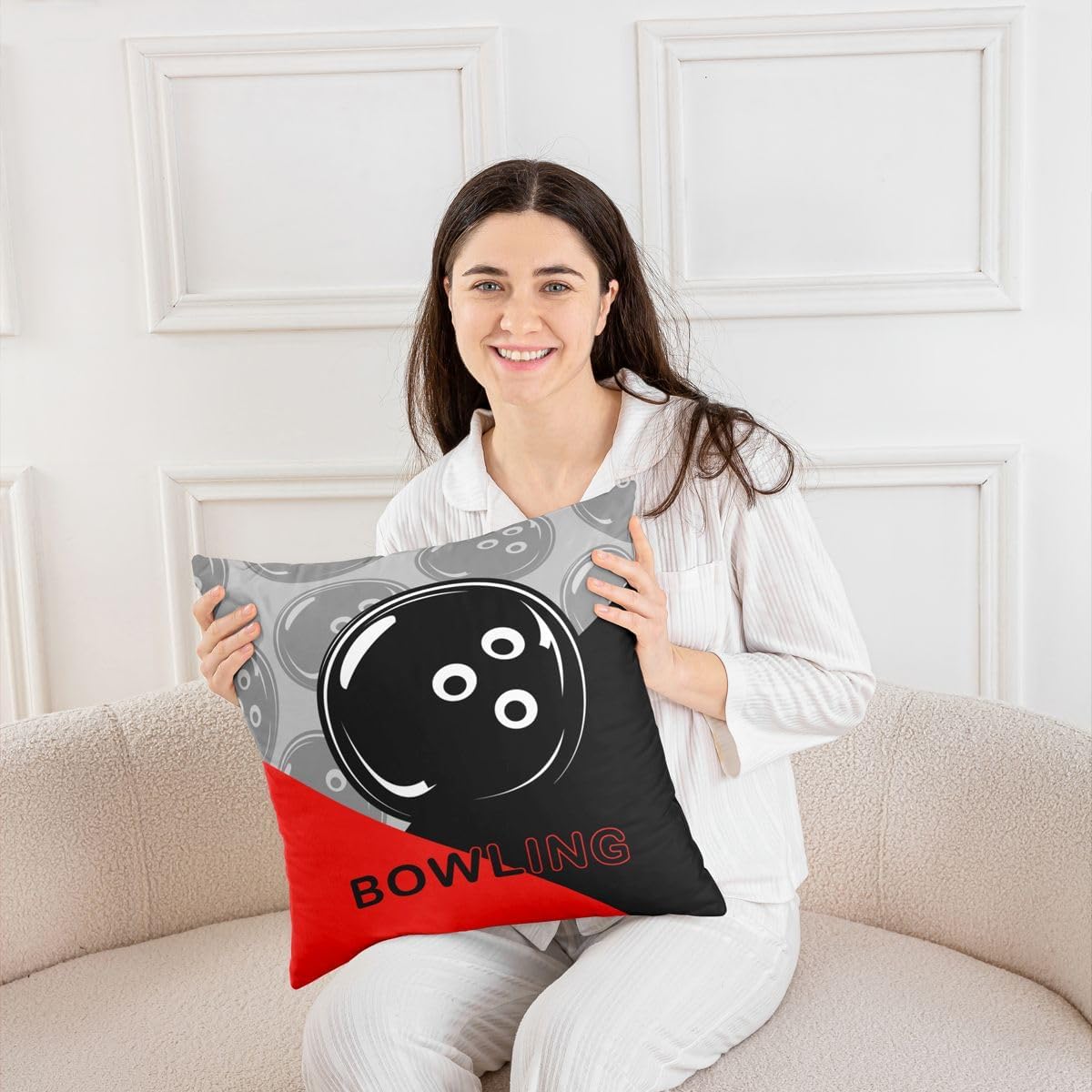 jejeloiu Bowling Throw Pillow Cover 16"x16" 1 Pcs Kids Sports Game Decorative Throw Pillowcase for Sofa Gift for Bowling Lover Pillow Case Cushion Cover Gaming Cushion Case Room Decor Ball image 4