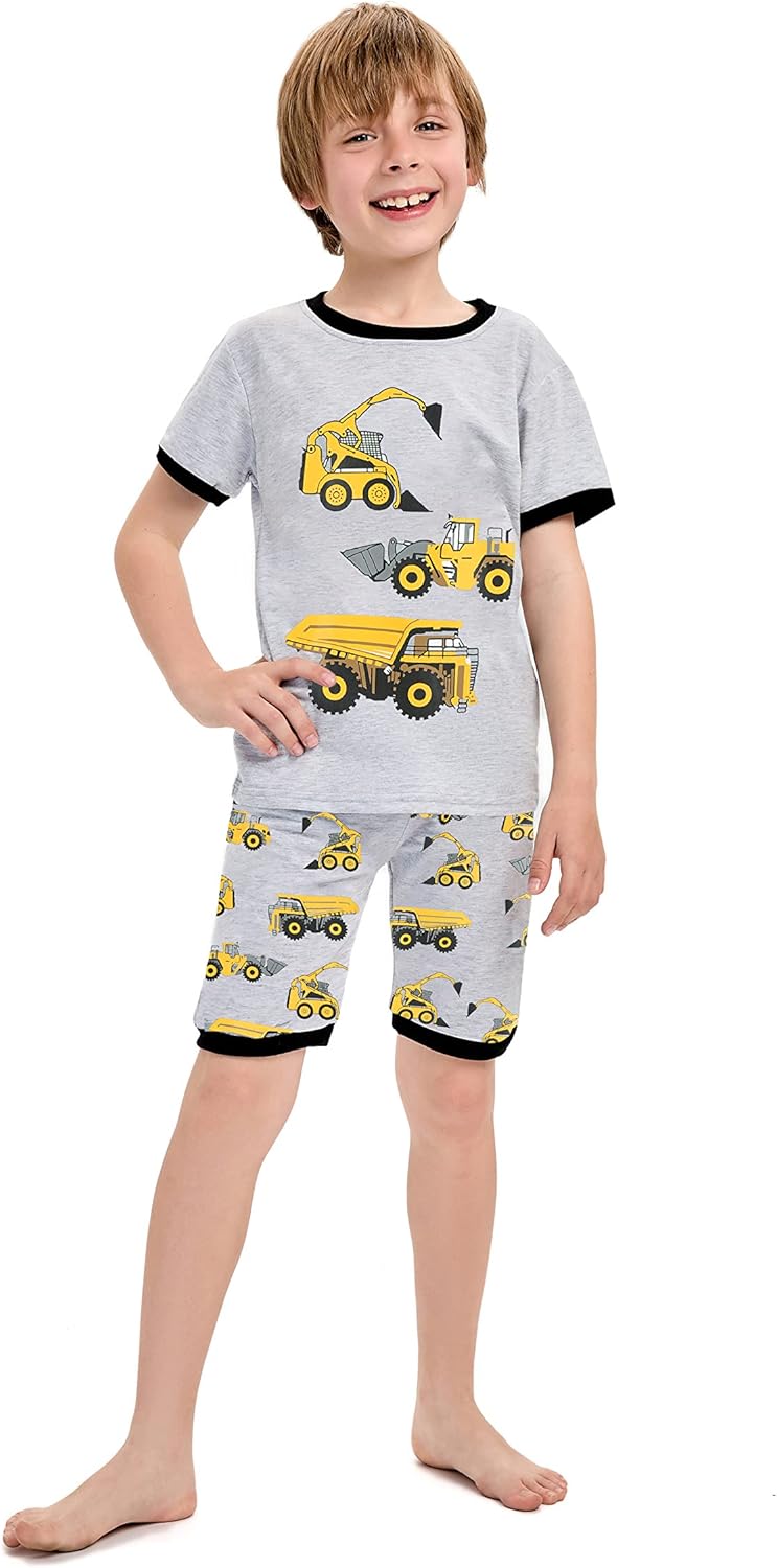 Little Hand Boy Pajamas Set Short Pjs Toddler Monster Truck Sleepwear Cotton Excavator Jammies Summer Clothes 2-7 Years - Image 2