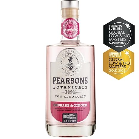 Pearsons Botanicals Rhubarb & Ginger Non Alcoholic Gin, Award Winning Spicy and Warming Blend, Non Alcoholic Spirits - Halal, Low Sugar, and Gluten-Free, Part of the Spirits of Virtue Range (700ml)