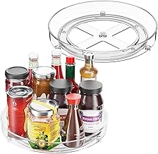 Xacton Clear Lazy Susan Turntable Organiser Tray | Transparent Acrylic Round Organisers | 360° Rotating Kitchen & Fridge, Bathroom & Makeup Storage Rack for Spices, Sauces, Jars & Bottles - 10 Inch