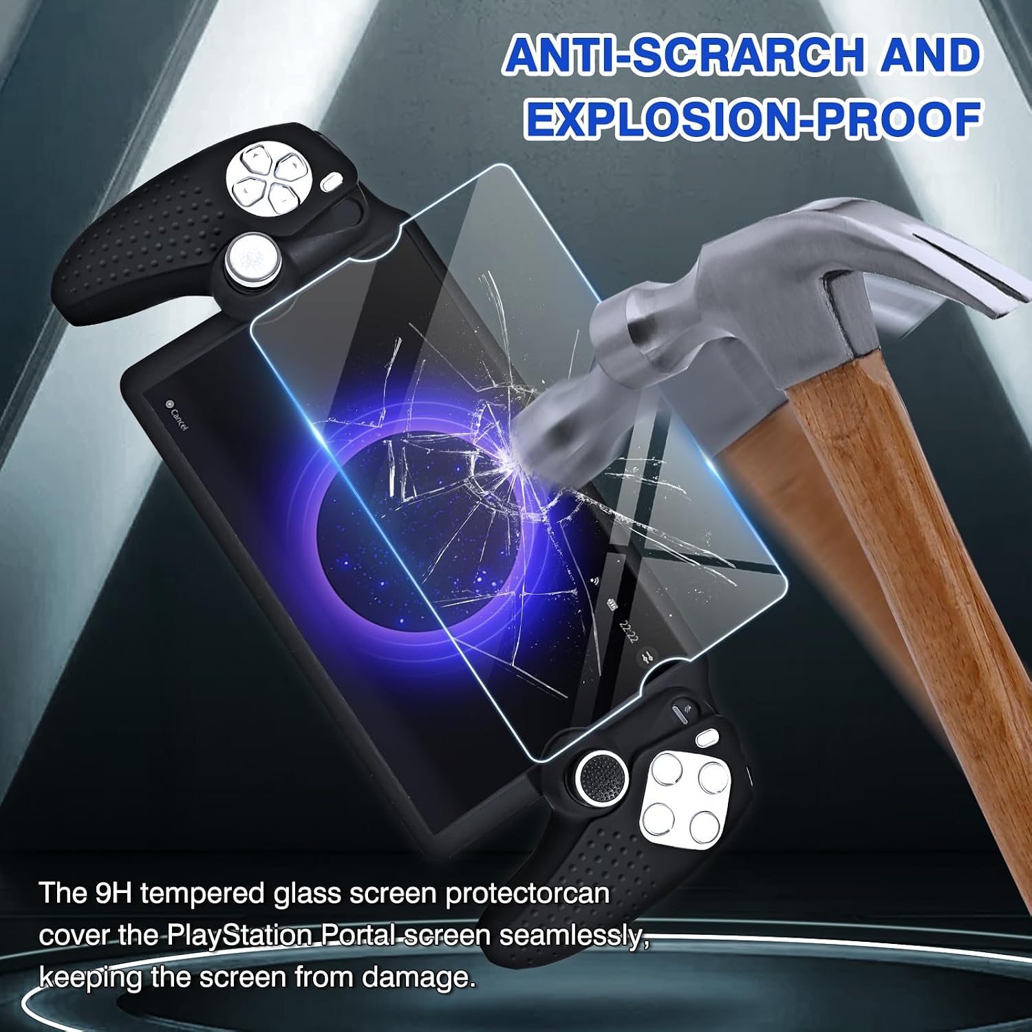 EasEasy Compatible for PlayStation Portal Case, Soft Silicone Protective Cover with 9H Tempered Glass Screen Protector for PS5 Portal Anti-Scratch Skin Case with 4 Cute Thumb Grip Caps-Black image 5