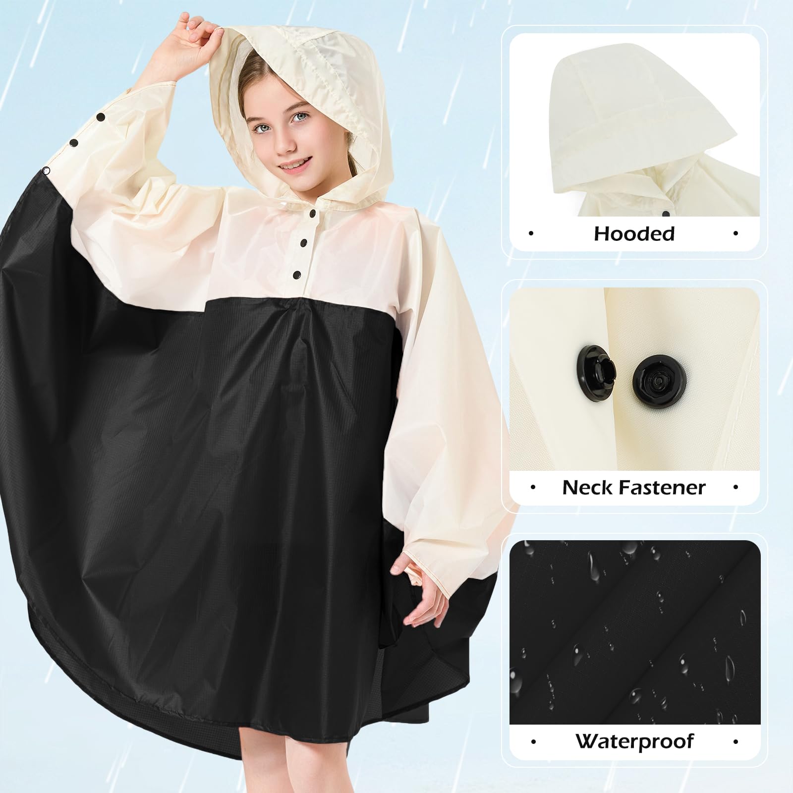 KAKU NANU Poncho de pluie pour enfants de 3 à 13 ans, léger, imperméable, avec capuche, réutilisable
