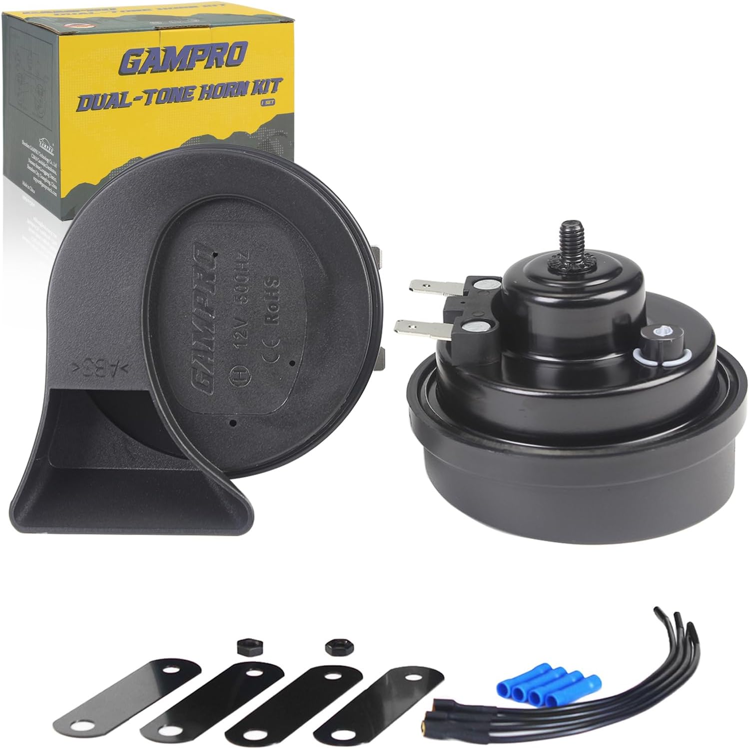 GAMPRO 130DB Super Loud Electric Snail Horn Dual-Tone Waterproof Replacement Universal for Any 12V Vehiclessi (Mini)