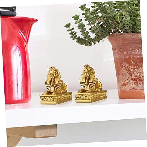 Miniatura 5 de IMIKEYA 2 adornos de esfinge dorados, decoración de escritorio, baratijas, estatua de la fortuna, estatua de la esfinge, escultura egipcia,