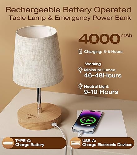 Miniatura 4 de Lámpara recargable inalámbrica  Lámpara de mesa con batería de 4000 mAh y banco de energía, lámpara de escritorio ajustable táctil regulable LED luz