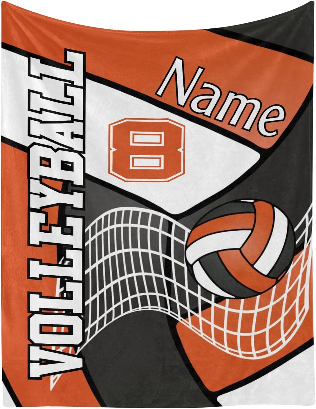 Volleyball in Black Orange and White Personalized Blanket with Name Soft Fleece Throw Blankets for Men Women Birthday Wedding Gift 60X80 inch