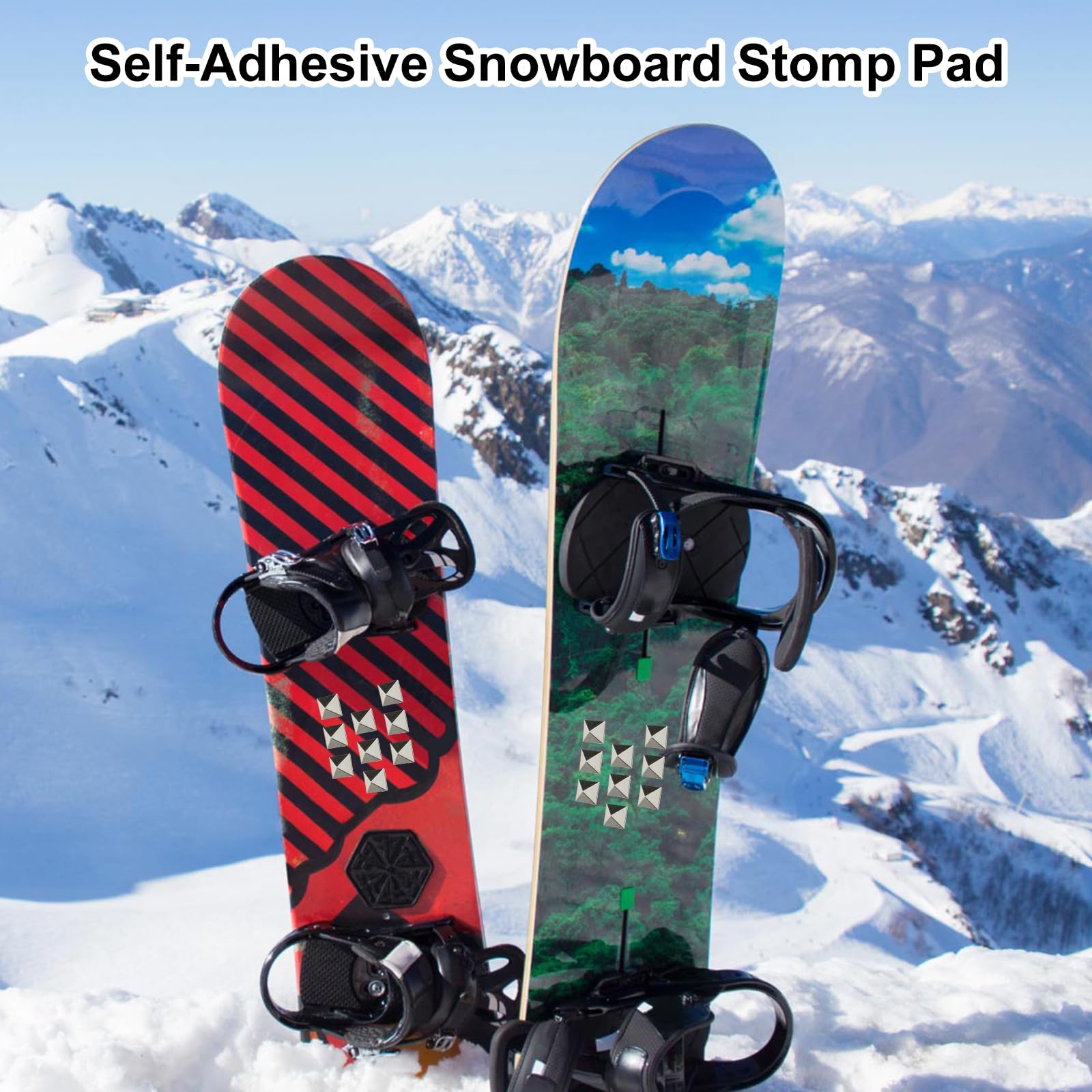 18 Pezzi Stomp Pad Snowboard, Pad da Snowboard, Pyramid Studs Pad Snowboard Antiscivolo, Tappetino Autoadesivo Per Sci, Snowboard, Offre Una Presa Aggiuntiva Durante Lo Snowboard Per Uomo E Donna