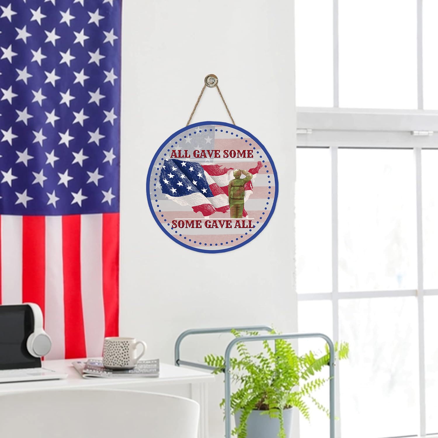 Patriotisches Türschild Zum 4. Juli - Holz, 30x23 Cm, Mit Aufhängeschnur, Amerikanische Flagge Design