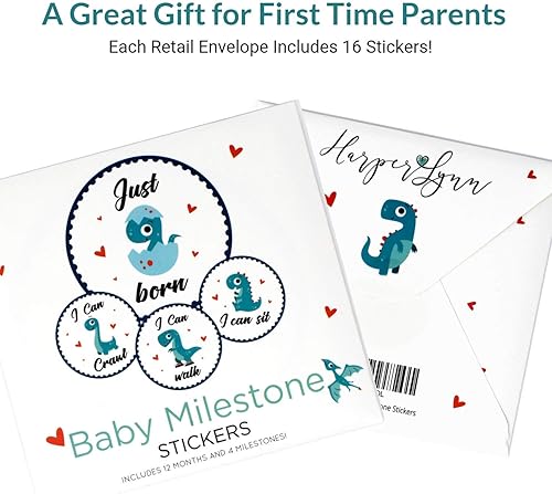 Miniatura 4 de HarperLynn - Calcomanías mensuales para bebé (16 calcomanías, dinosaurio), accesorio de fotos de recién nacido para fotos, gran regalo para padres