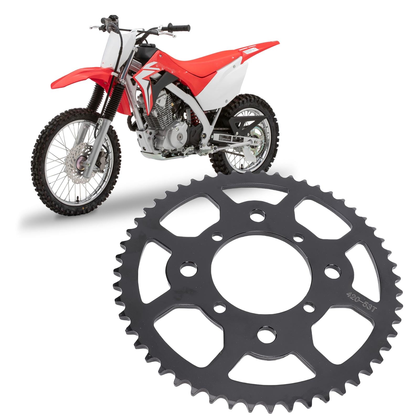 Pignone 420 53T, rapporto di trasmissione efficiente per catena posteriore, pignone per bici guida per pit bike 50 a 160 ml