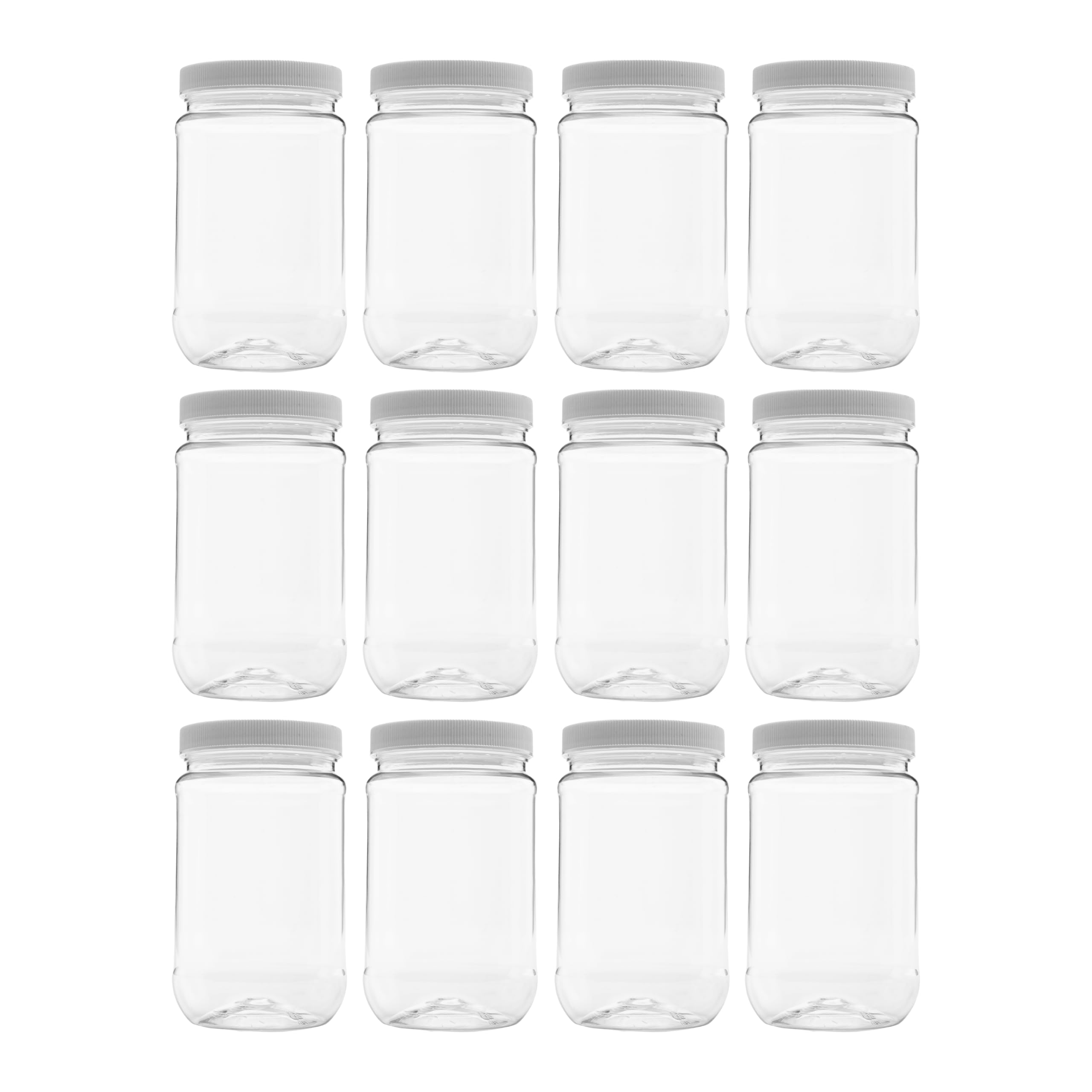 Plastic Storage Jars with Leak Proof Lids, BPA Free, Hand Wash Only (16oz Jar, 12PK)
