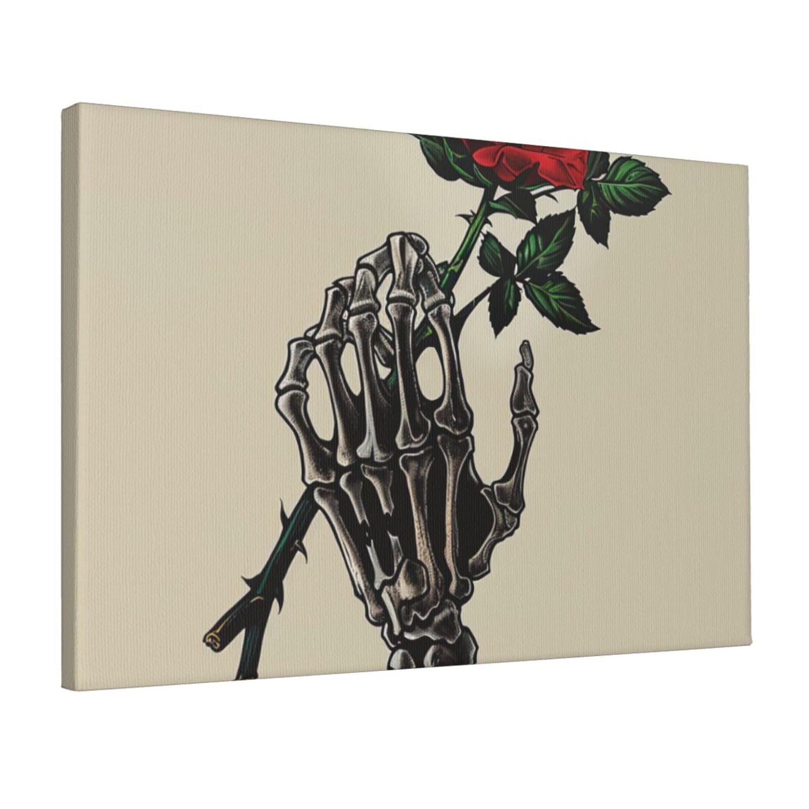 YKLJG Skull rose Printed Wall Art Canvas Prints 45x30 CM Wooden Framed Picture Painting Artwork for Bedroom Kitchen Home Office Decor