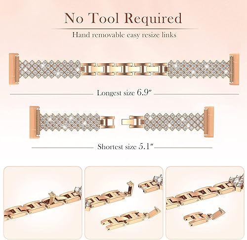 Miniatura 3 de Correa de reloj brillante compatible con Fitbit Versa 3Fitbit Sense para mujer correa ajustable de aleación de cristal con diamantes de imitación de