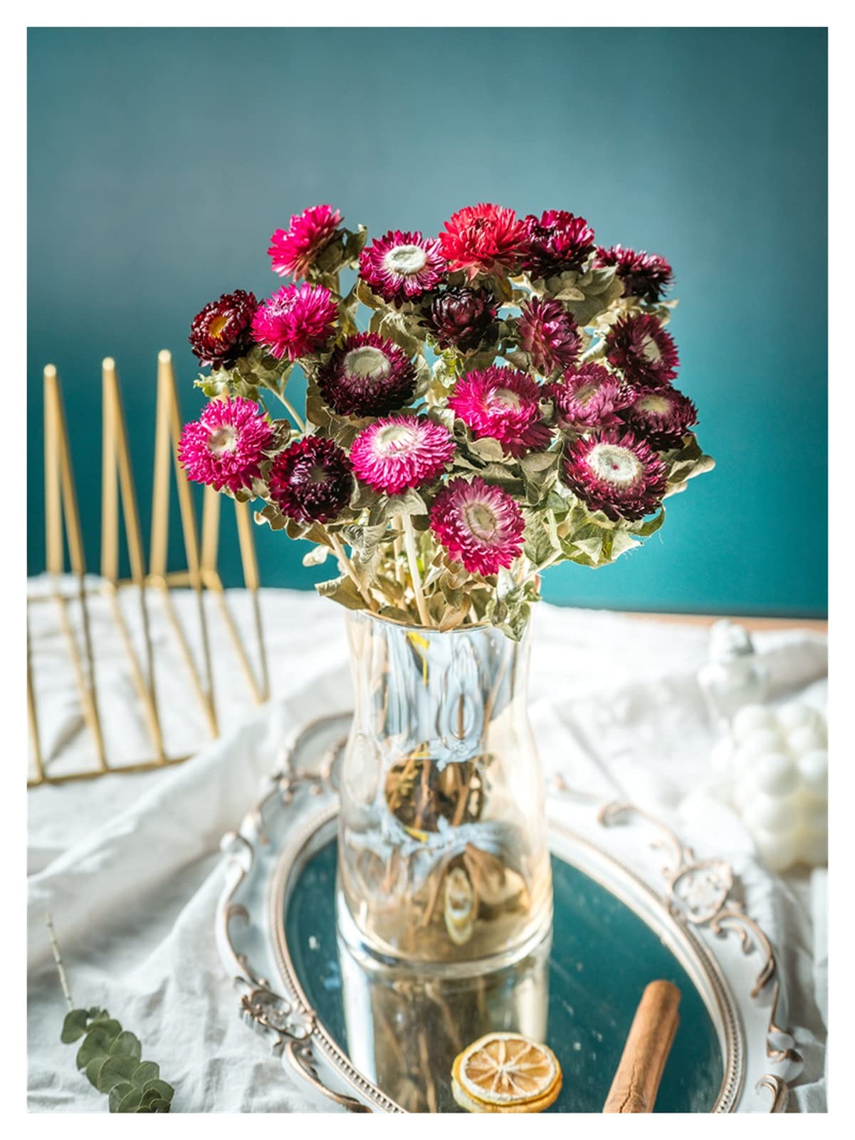 Fleurs séchées, Bouquet de Marguerites Gerbera séchées Multicolores 20 pcs(Dark Color)