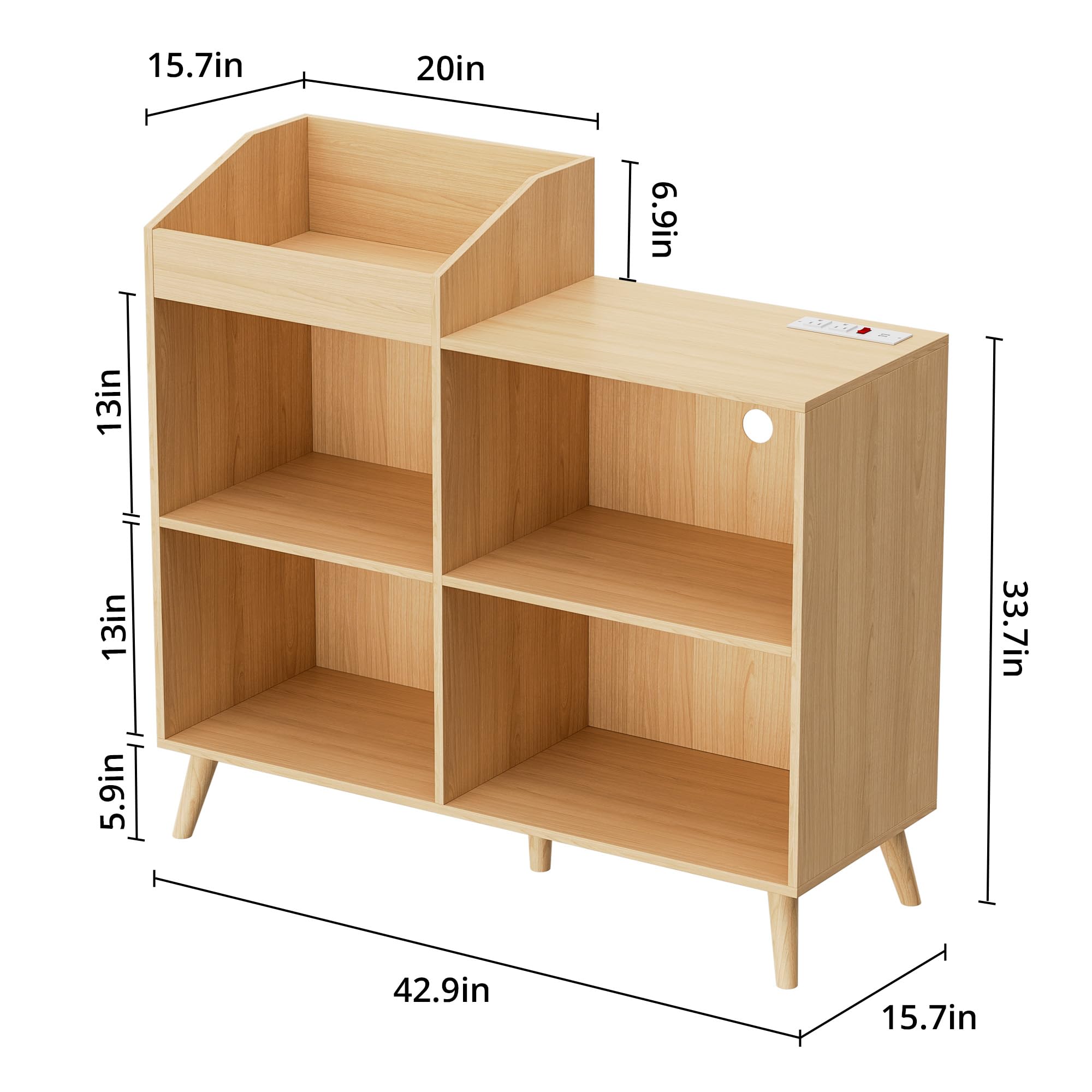 DIYART Large Record Player Stand with Power Outlet, Vinyl Record Storage Table Holds Up to 400 Albums, Mid-Century Turntable Stand for Living Room, Bedroom, Oak
