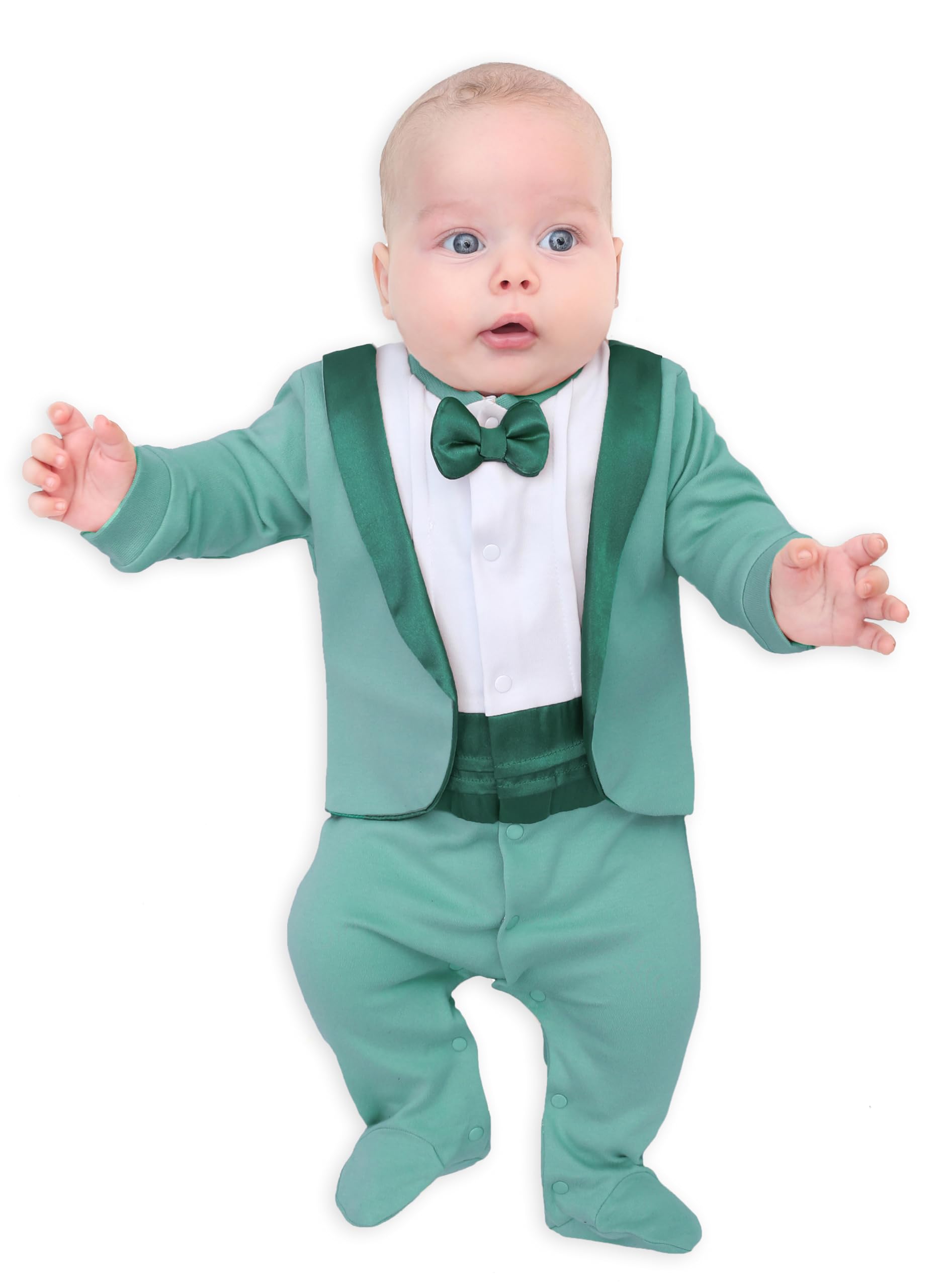 Lilax Baby Boy Gentleman Tuxedo Footie Christmas Holiday Outfit with Bow Tie