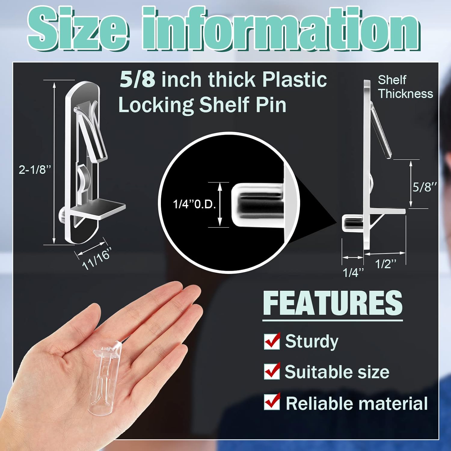 Locking Shelf Pegs Plastic Locking Shelf Pins Self-locking Shelf Support Peg Clear Cabinet Shelf Clips for Kitchen Cabinet Furniture Book Shelve 1/4 Inch Peg x 5/8 Inch Thick Shelving (40 Pieces) : Tools & Home Improvement