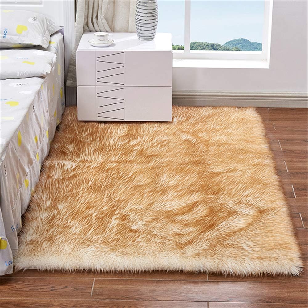Soft Fluffy Faux Sheepskin Fur Area Rugs,Rectangle Faux Fur Carpet for Living Room Bedroom Dining Room Nursery Foyer or Home Office Home Decor Floor Carpet (2.3ftx6ft, Bleached Gold)
