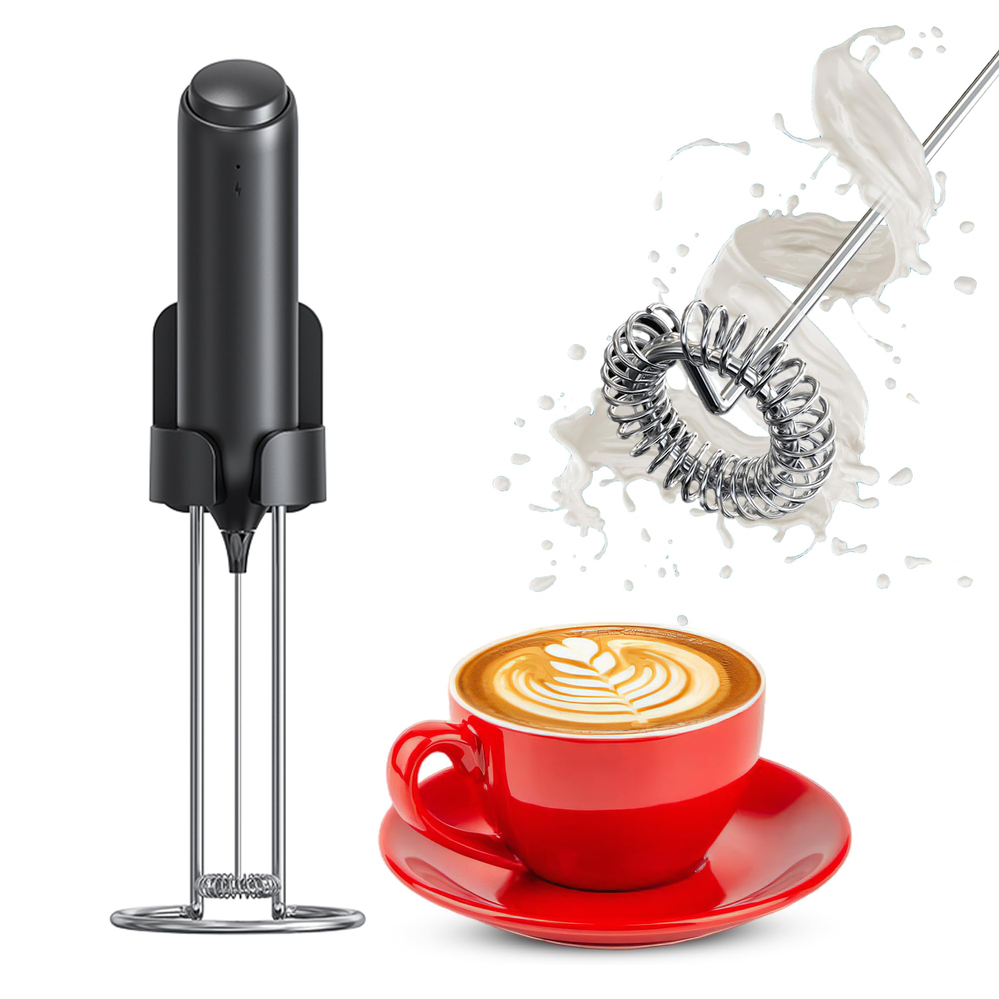 Handheld Milk Frother Wand Rechargeable with Stand/Electric Whisk Coffee Frother Handheld/Milk Frother Rechargeable Coffee Mixer Wand/Drink Mixer Hand Frother mixer