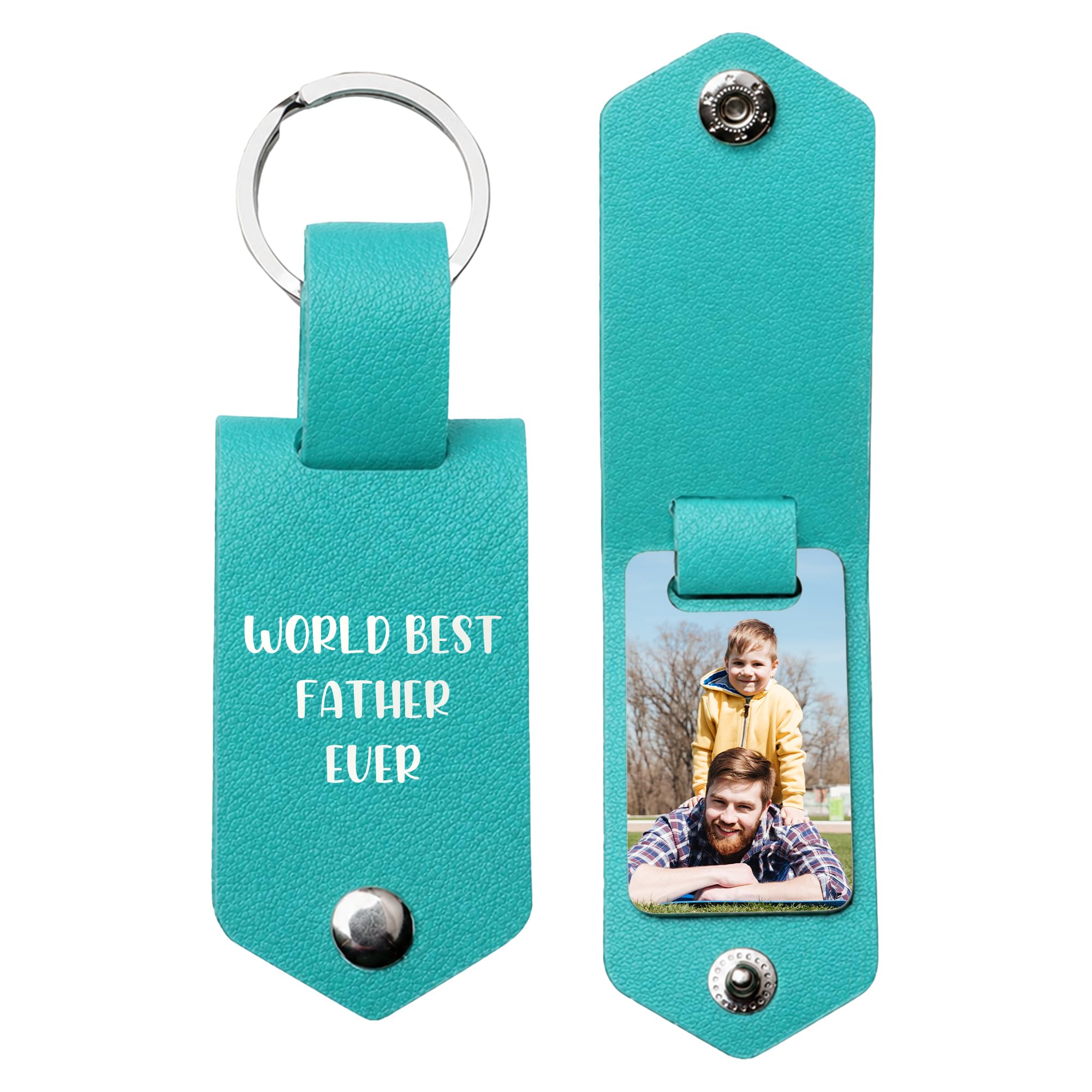 Print Maniacs Personalised Photo Keyring Leather Custom Text Keychain Gift for Dad Fathers Day Present for Him Daddy Husband Boyfriend Memorial Keepsake Engraved Message Birthday Gift Idea